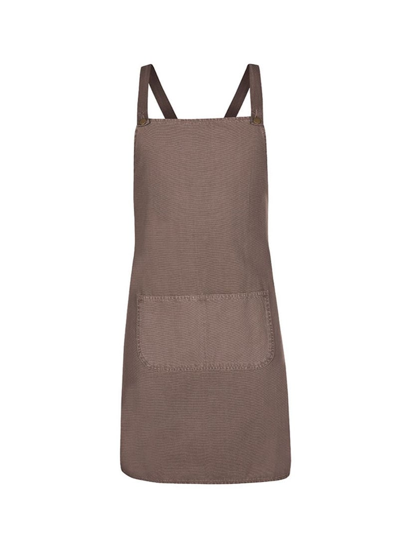 JB's Wear - Cross back canvas apron in brown with a large front pocket.