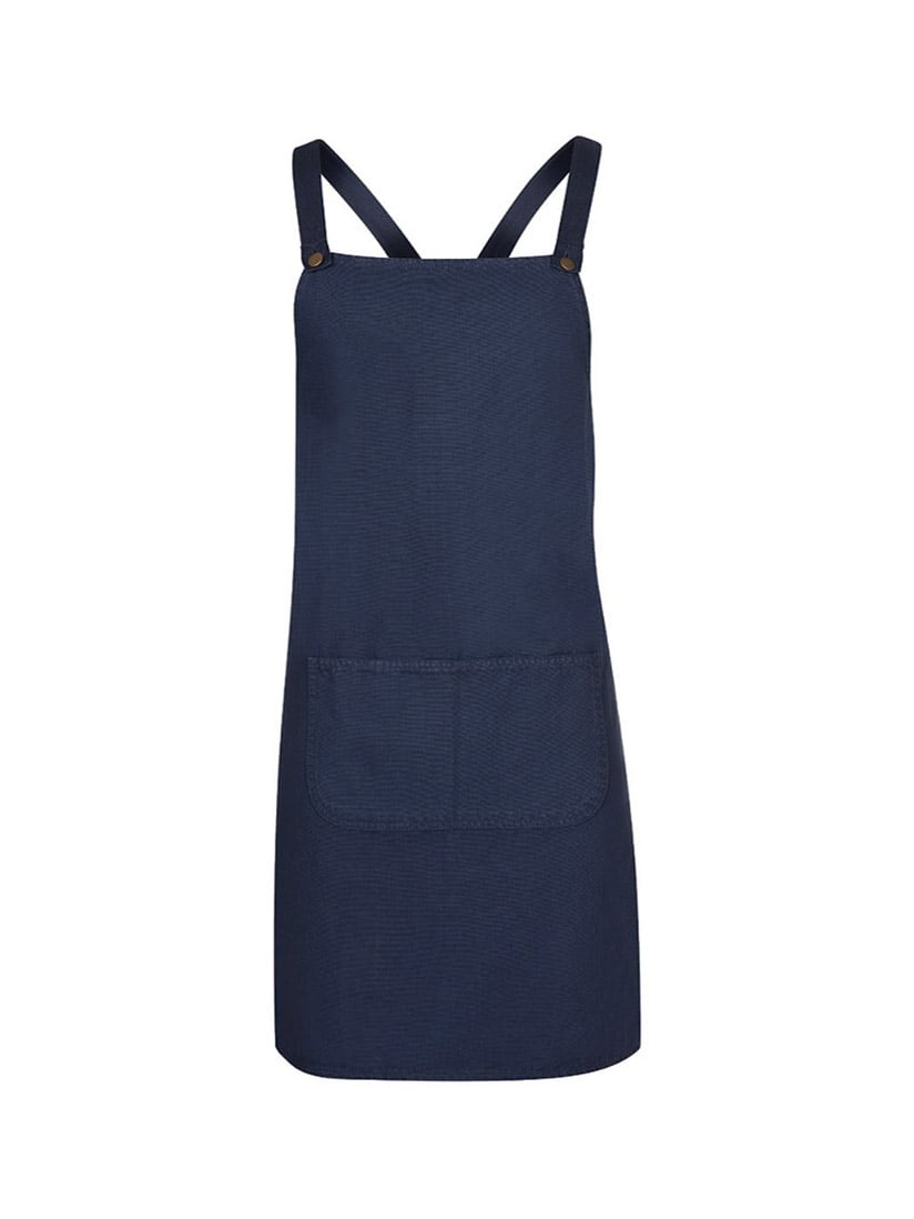 JB's Wear - Navy blue canvas cross-back apron with a large front pocket.