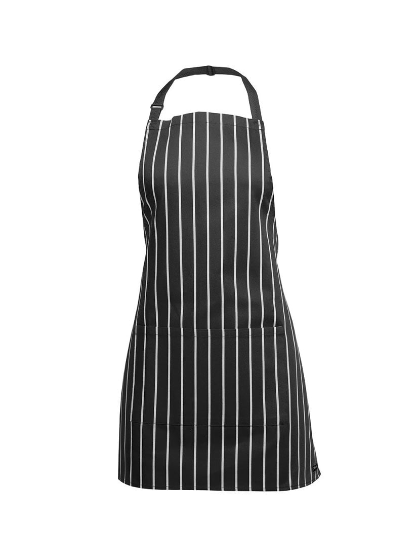JB's Wear - Black and white striped bib apron with a front pocket.