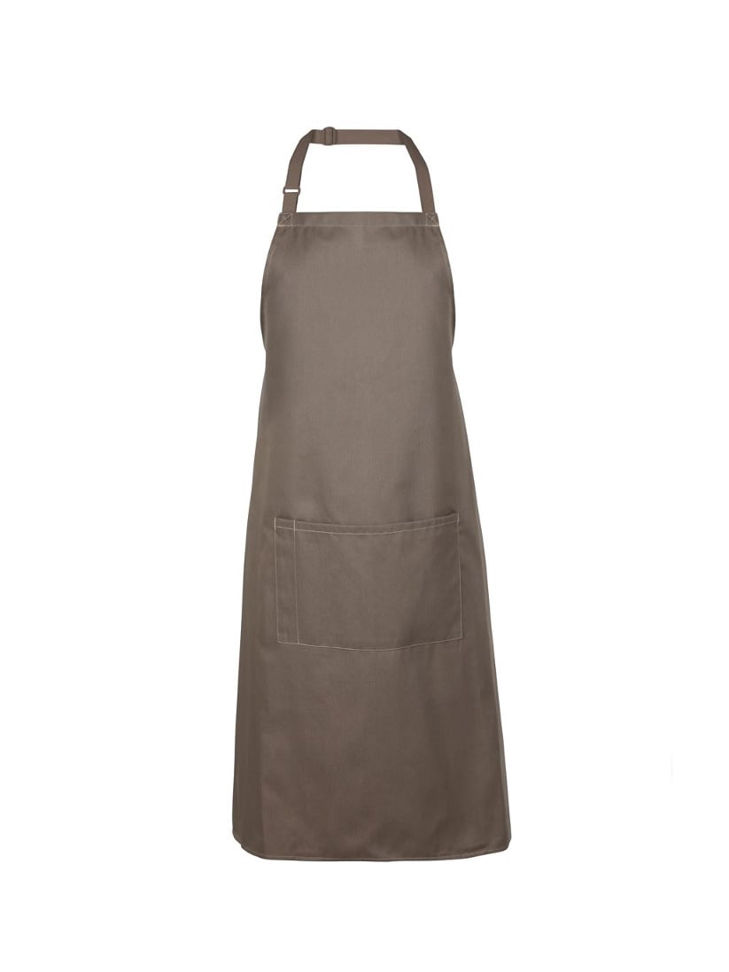 JB's Wear - A taupe bib apron with a large front pocket and adjustable neck strap.