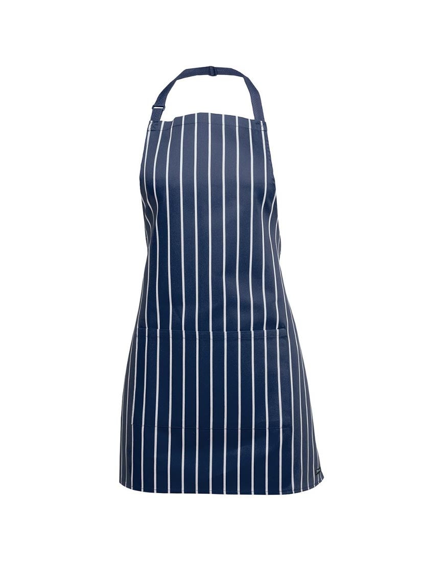 JB's Wear - Navy and white striped bib apron with a front pocket.