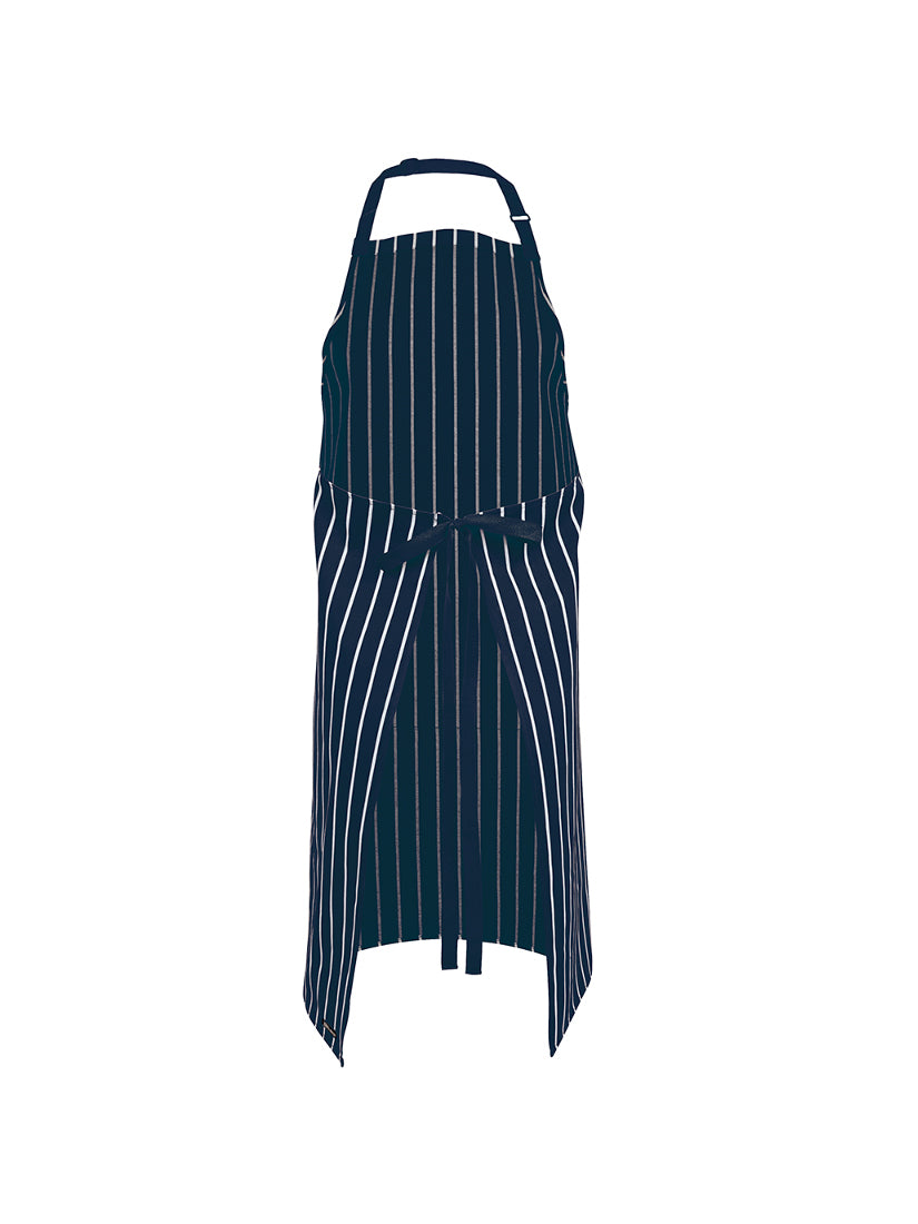 JB's Wear - A navy blue and white striped bib apron with a tie waist.