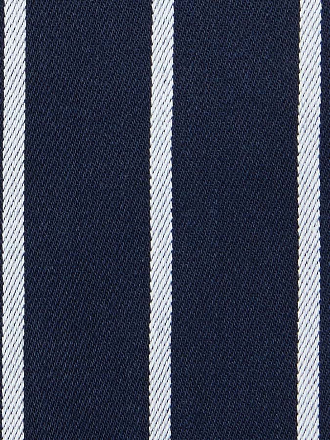 JB's Wear - Dark blue bib apron with white vertical stripes.