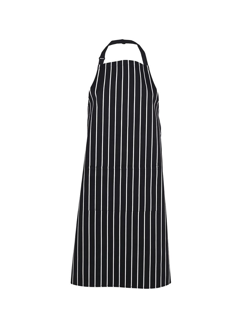 JB's Wear - Bib apron with black and white vertical stripes and a front pocket.