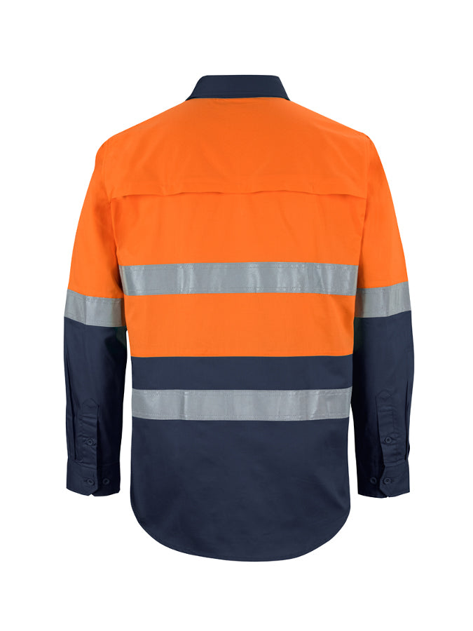 JB's Wear - Hi Vis D+N Long Sleeve Work Shirt with reflective stripes.