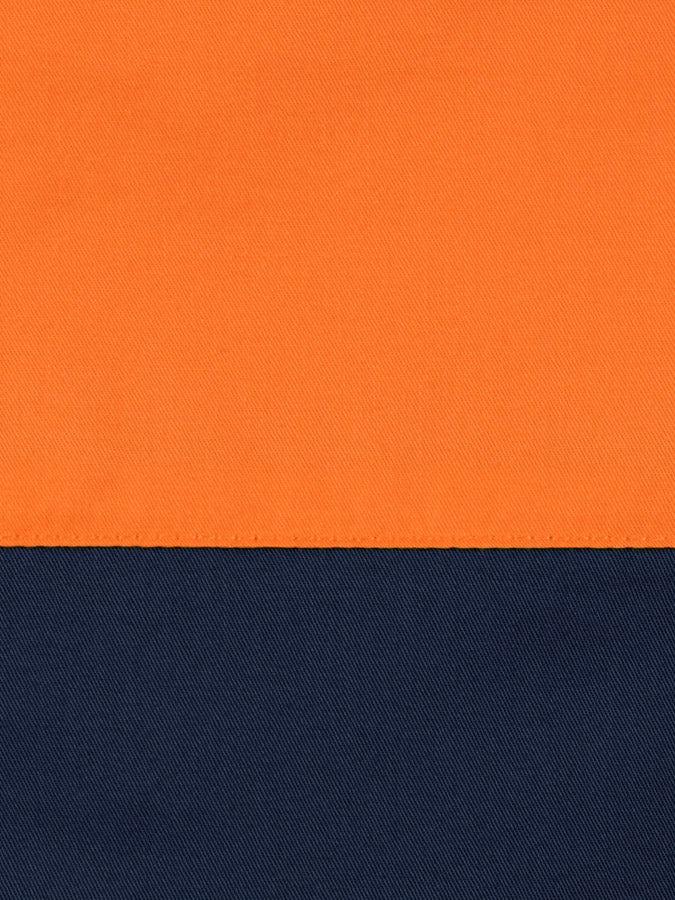 JB's Wear - Hi Vis D+N Long Sleeve 150G Work Shirt in orange and navy blue.