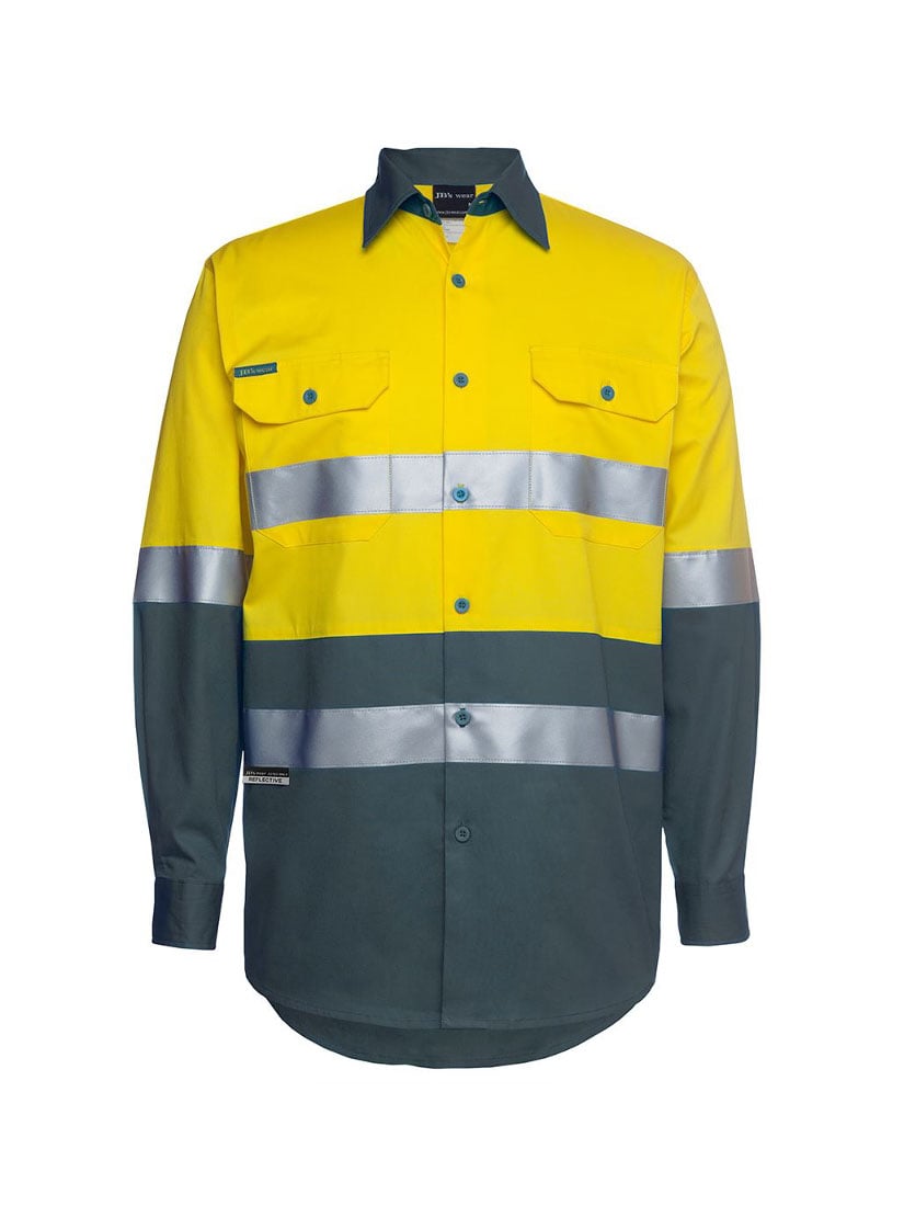 JB's Wear - Hi Vis D+N long sleeve work shirt with reflective stripes.