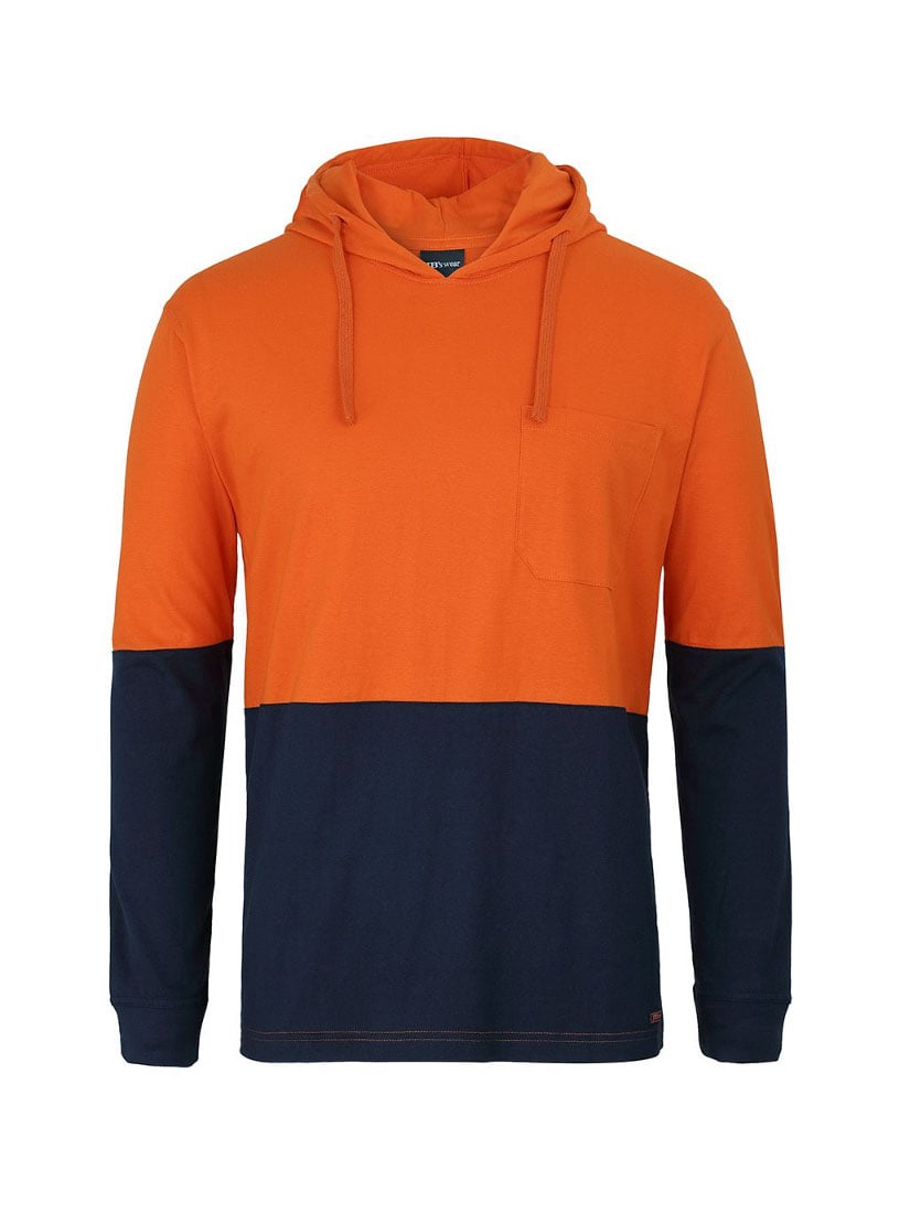 Hi Vis Long Sleeve Cotton Tee With Hood