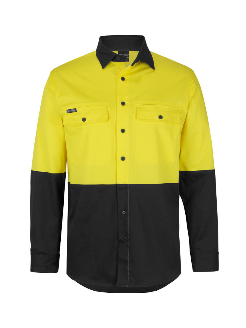 JB's Wear - A yellow and black long-sleeved work shirt with two chest pockets.
