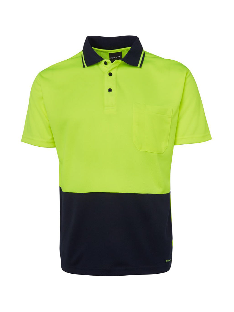 JB's Wear - Hi Vis Non Cuff Traditional Polo with a neon yellow and navy color block design.