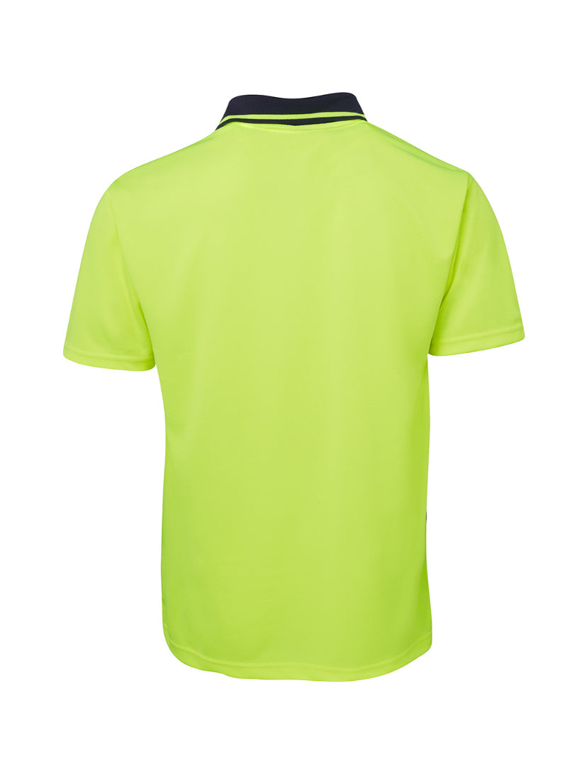 JB's Wear - Hi Vis Non Cuff Traditional Polo in neon yellow with navy collar.