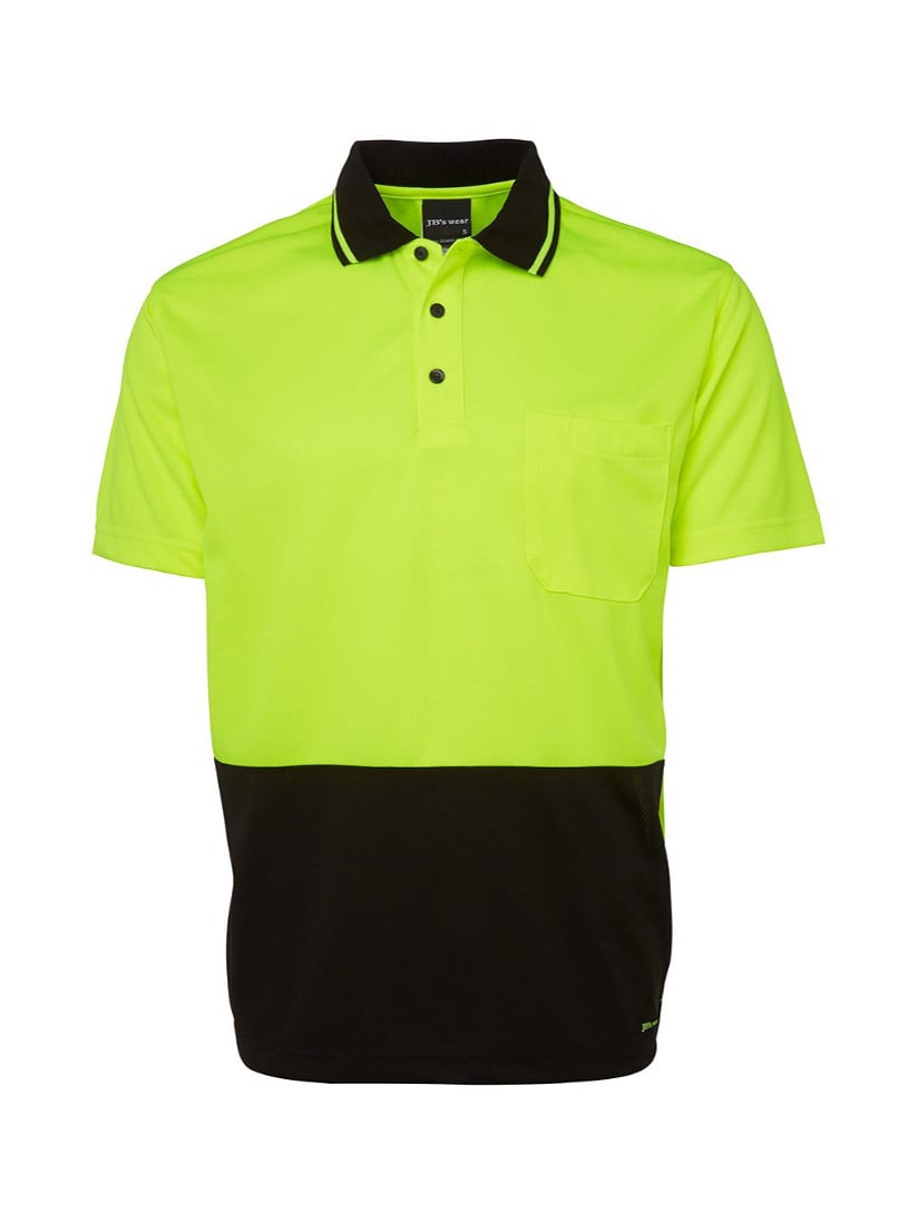 JB's Wear - Hi Vis Non Cuff Traditional Polo with a neon yellow and black color block design.