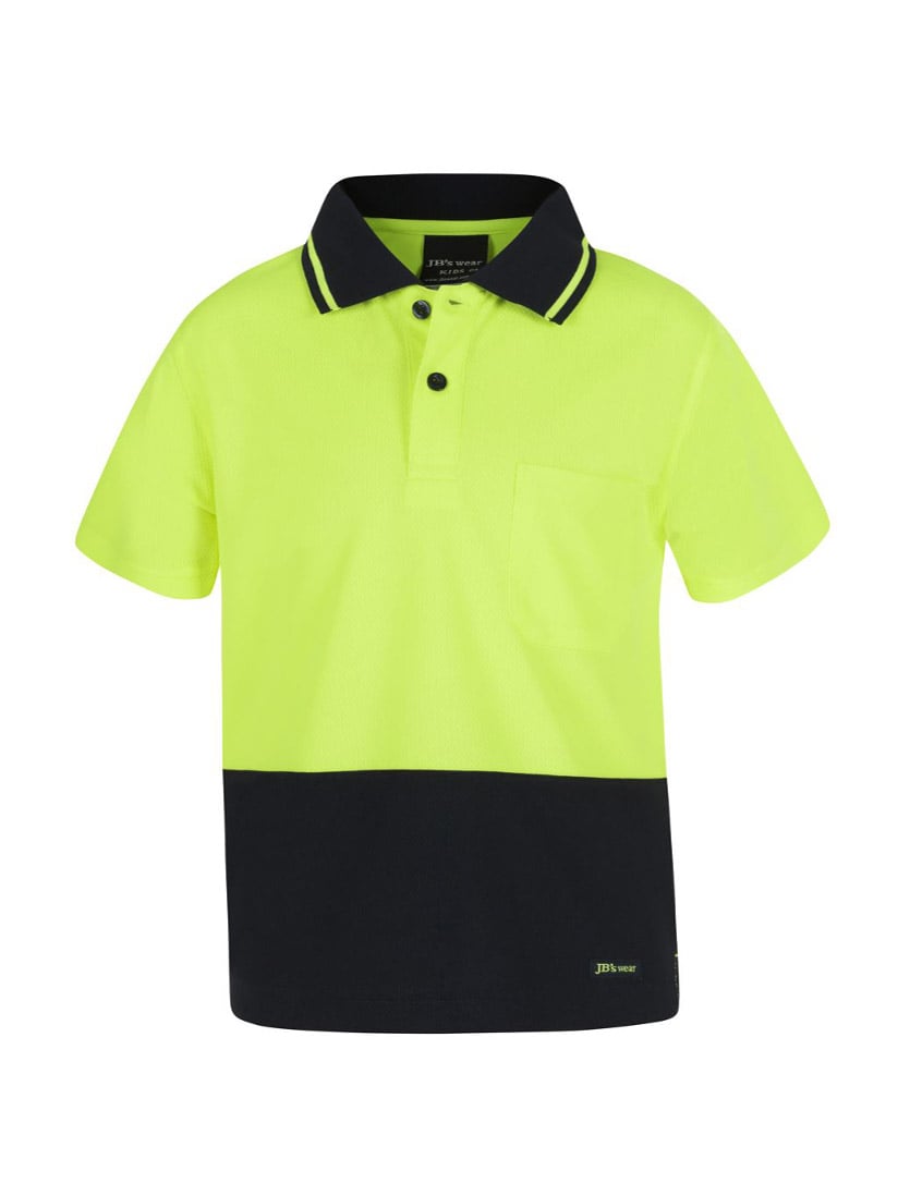 JB's Wear - Hi Vis Non Cuff Traditional Polo with yellow and black color blocking.