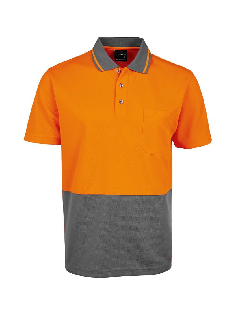 JB's Wear - Hi Vis Non Cuff Traditional Polo in orange and grey.