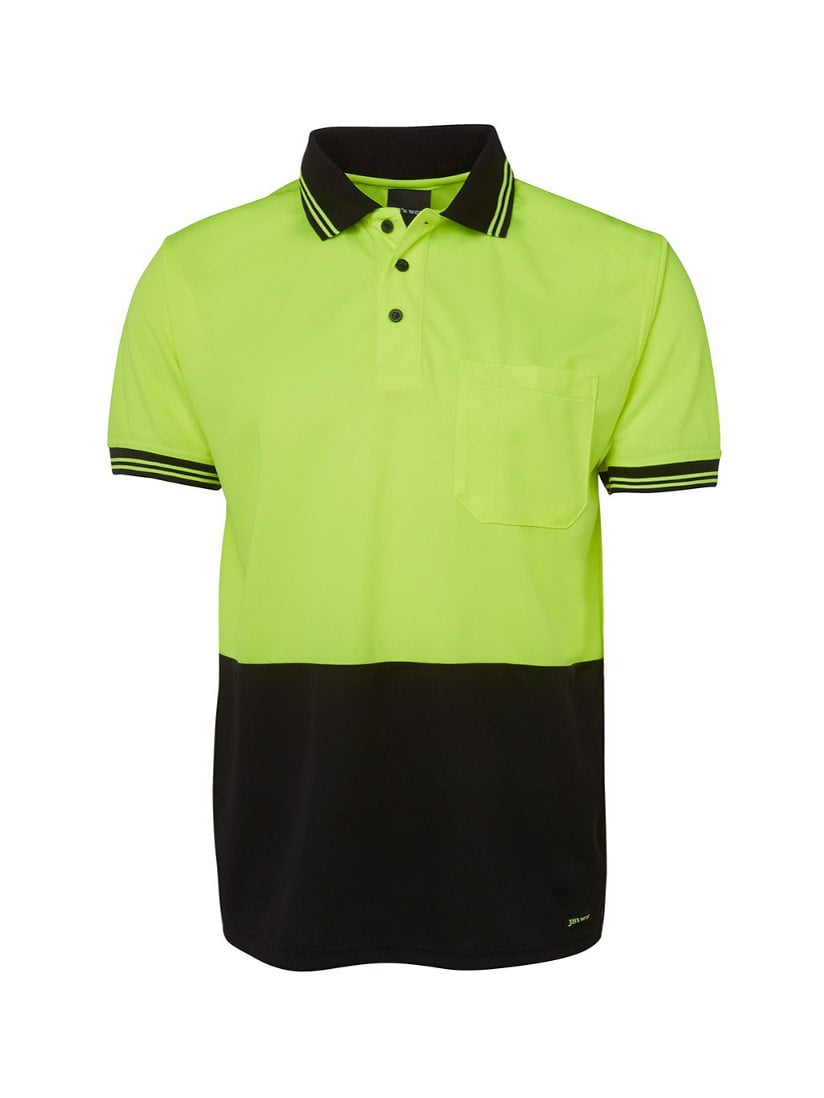 JB's Wear - Hi Vis Traditional Polo with black collar, cuffs, and lower half.