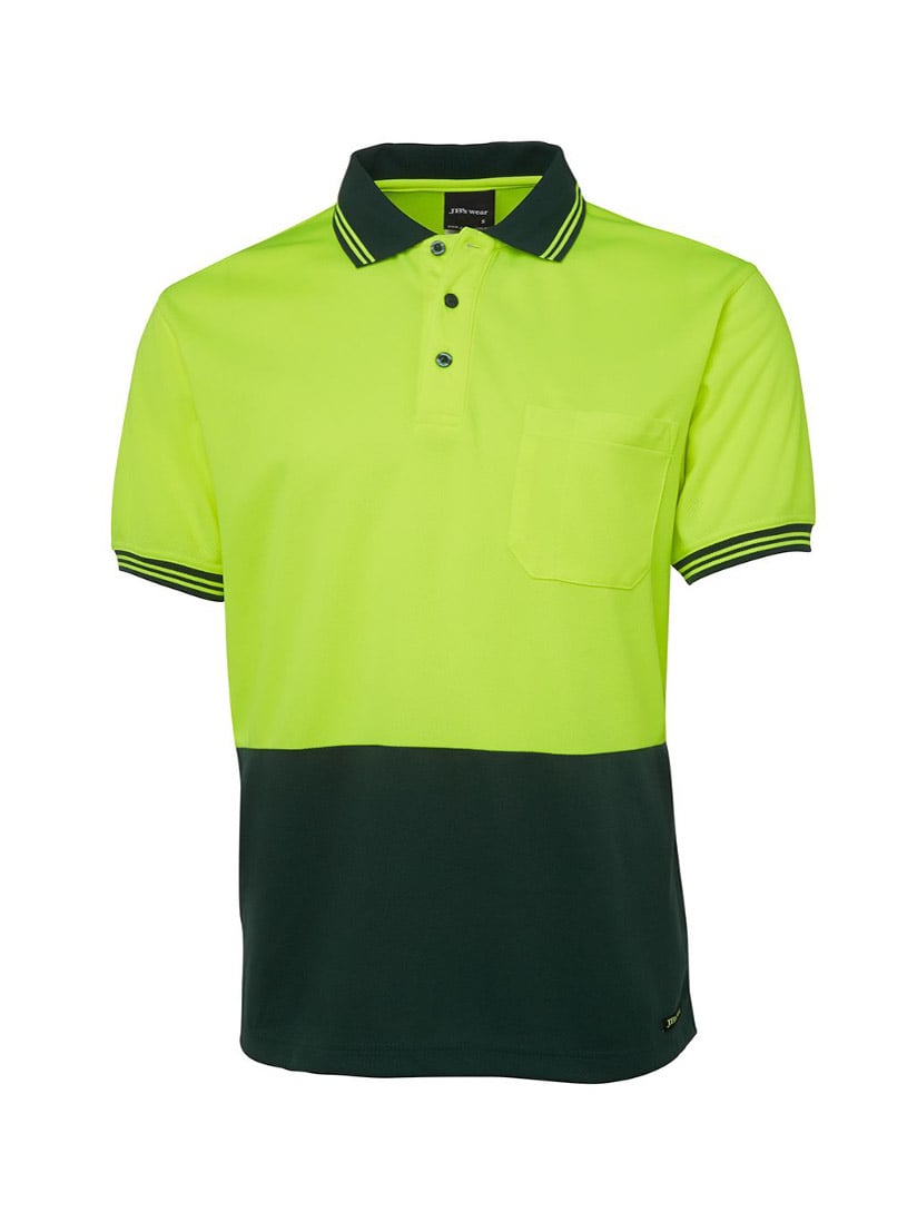 JB's Wear - Hi Vis Traditional Polo with a chest pocket and contrasting collar and cuffs.