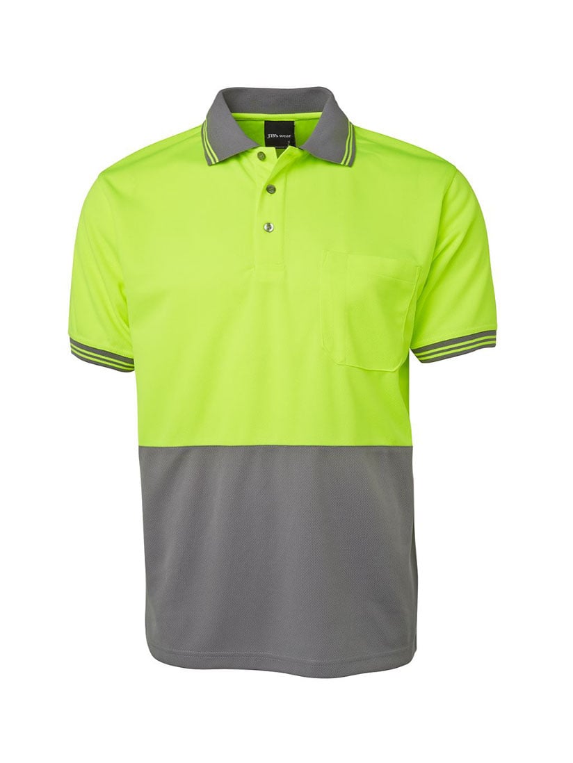 JB's Wear - Hi Vis Traditional Polo with grey collar and lower half.