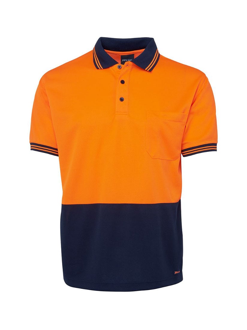 JB's Wear - Hi Vis Traditional Polo with orange top and navy bottom.