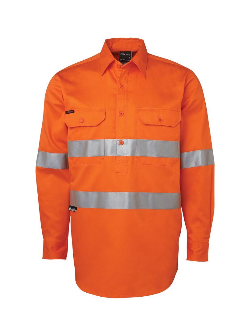 JB's Wear - Hi Vis orange long sleeve shirt with reflective tape and two chest pockets.