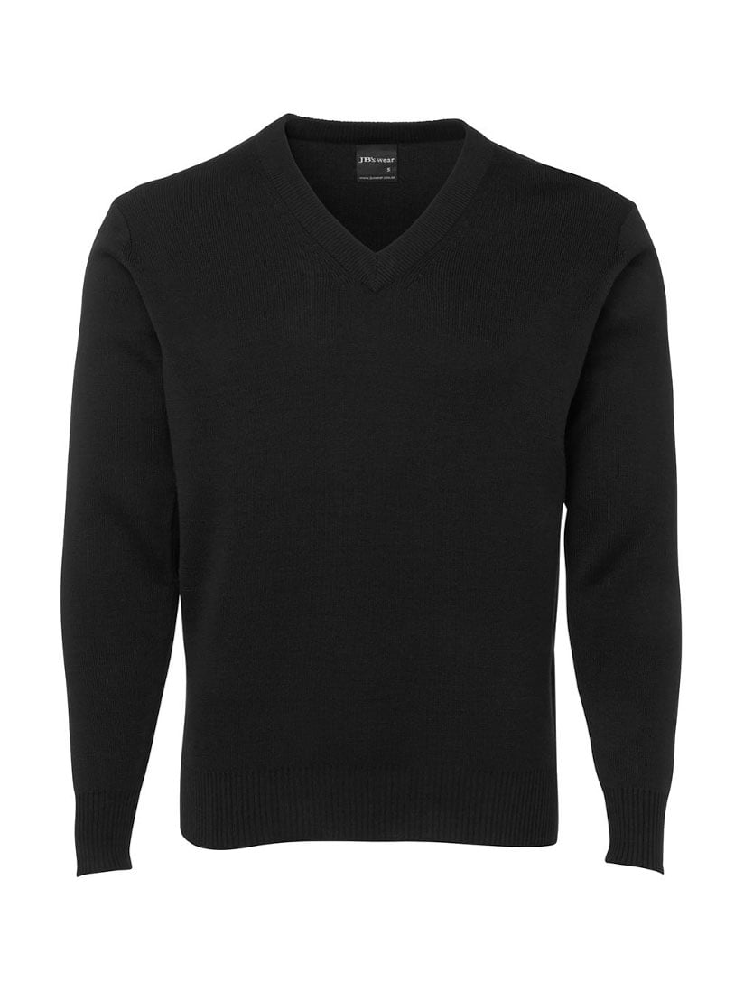 JB's Wear - Black V-neck knitted jumper with ribbed cuffs and hem.