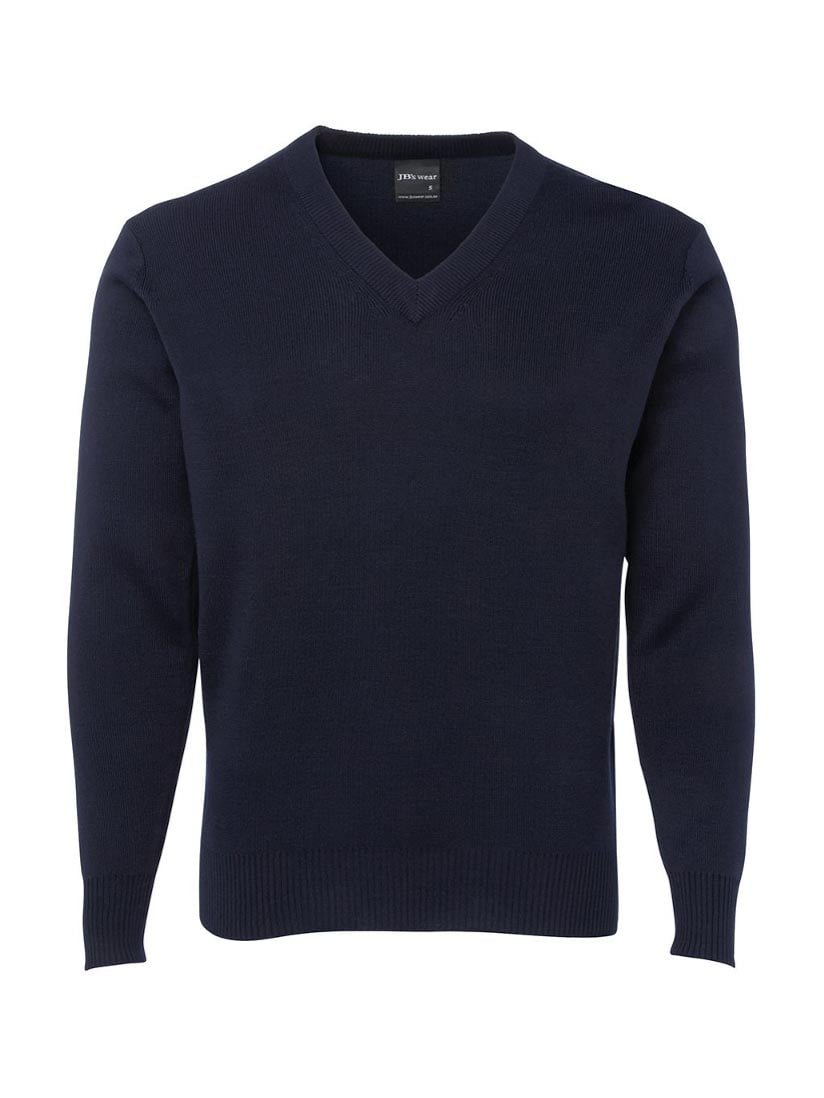JB's Wear - Navy blue V-neck knitted jumper with ribbed cuffs and hem.