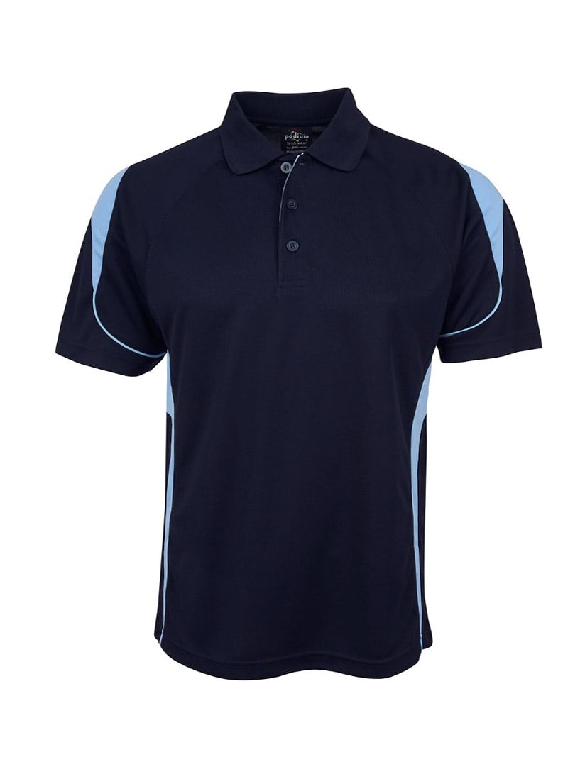 JB's Wear - Kids navy blue polo shirt with light blue accents on the sides.