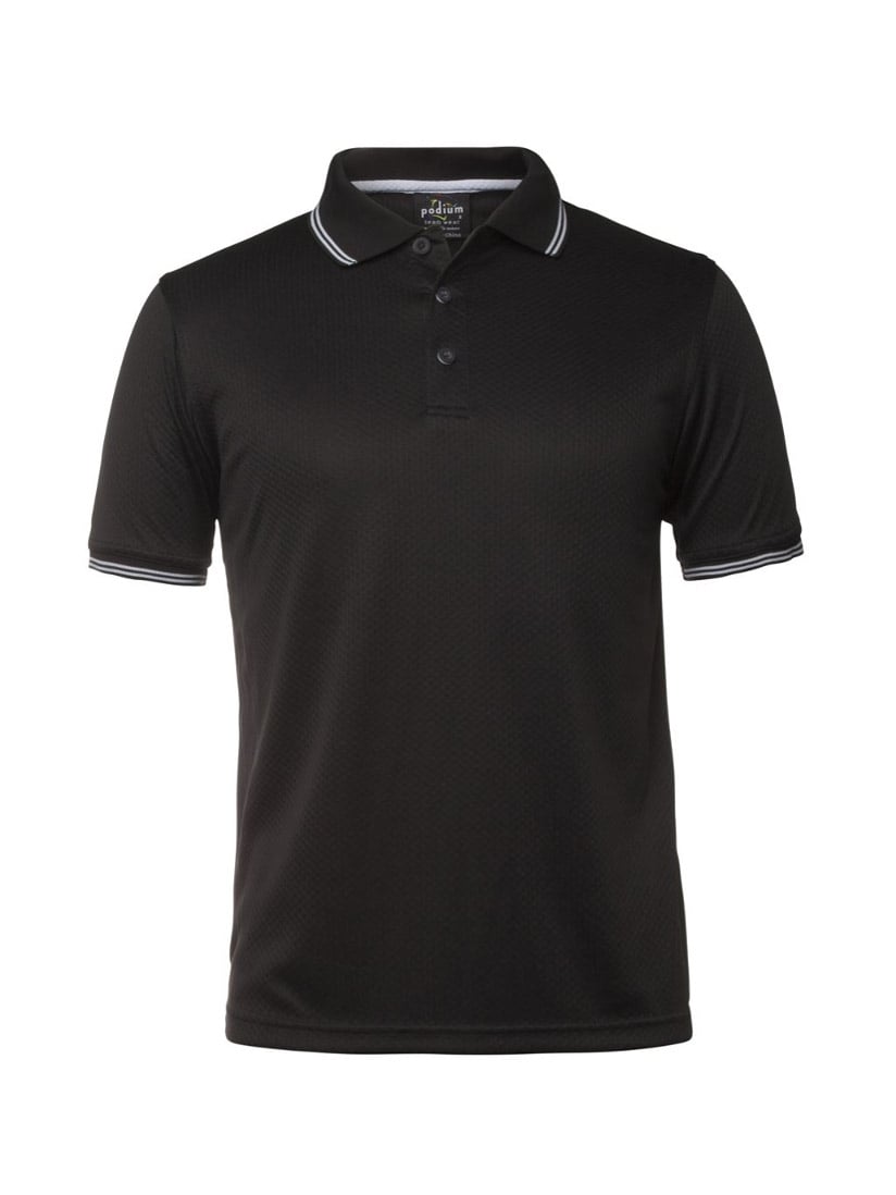 JB's Wear - Black Podium Jacquard Contrast Polo with white tipping on collar and cuffs.