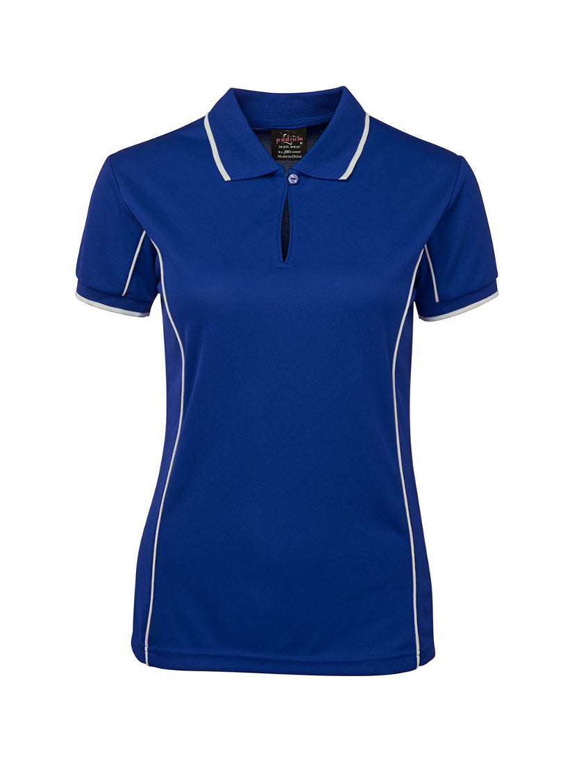 JB's Wear - Ladies royal blue polo shirt with white piping and contrast collar and cuffs.