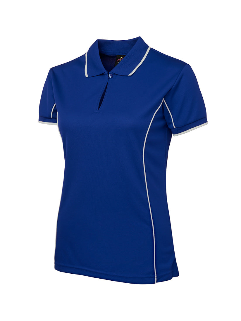 JB's Wear - Ladies blue polo shirt with white piping and contrast collar and cuffs.