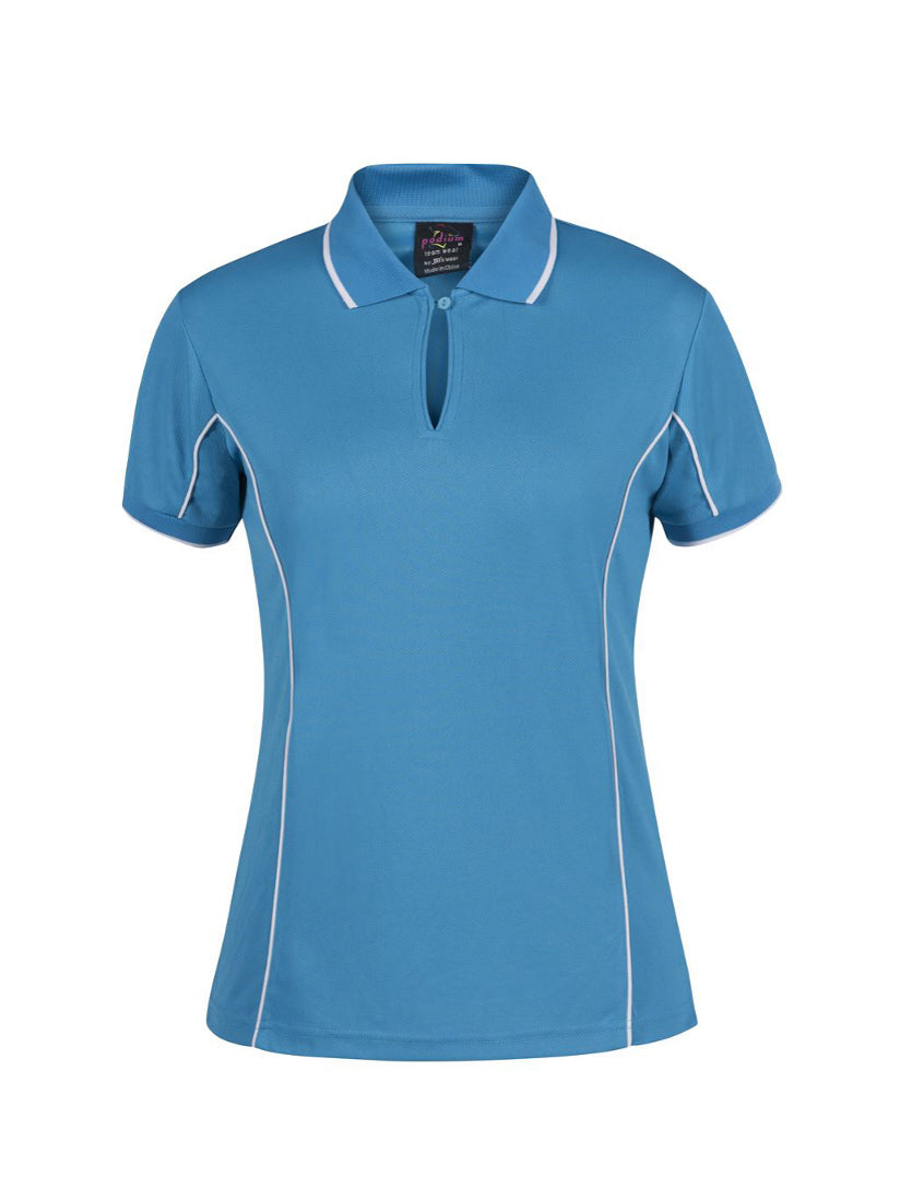 JB's Wear - Ladies blue polo shirt with white piping and contrast collar tipping.