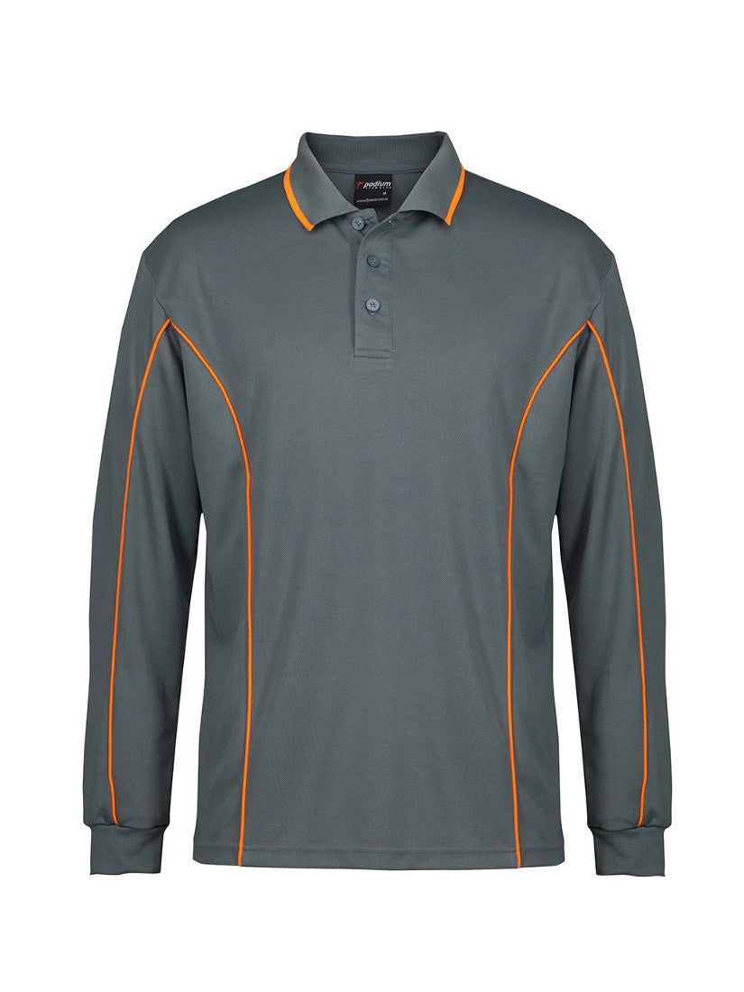 JB's Wear - Podium Long Sleeve Piping Polo in grey with orange piping.