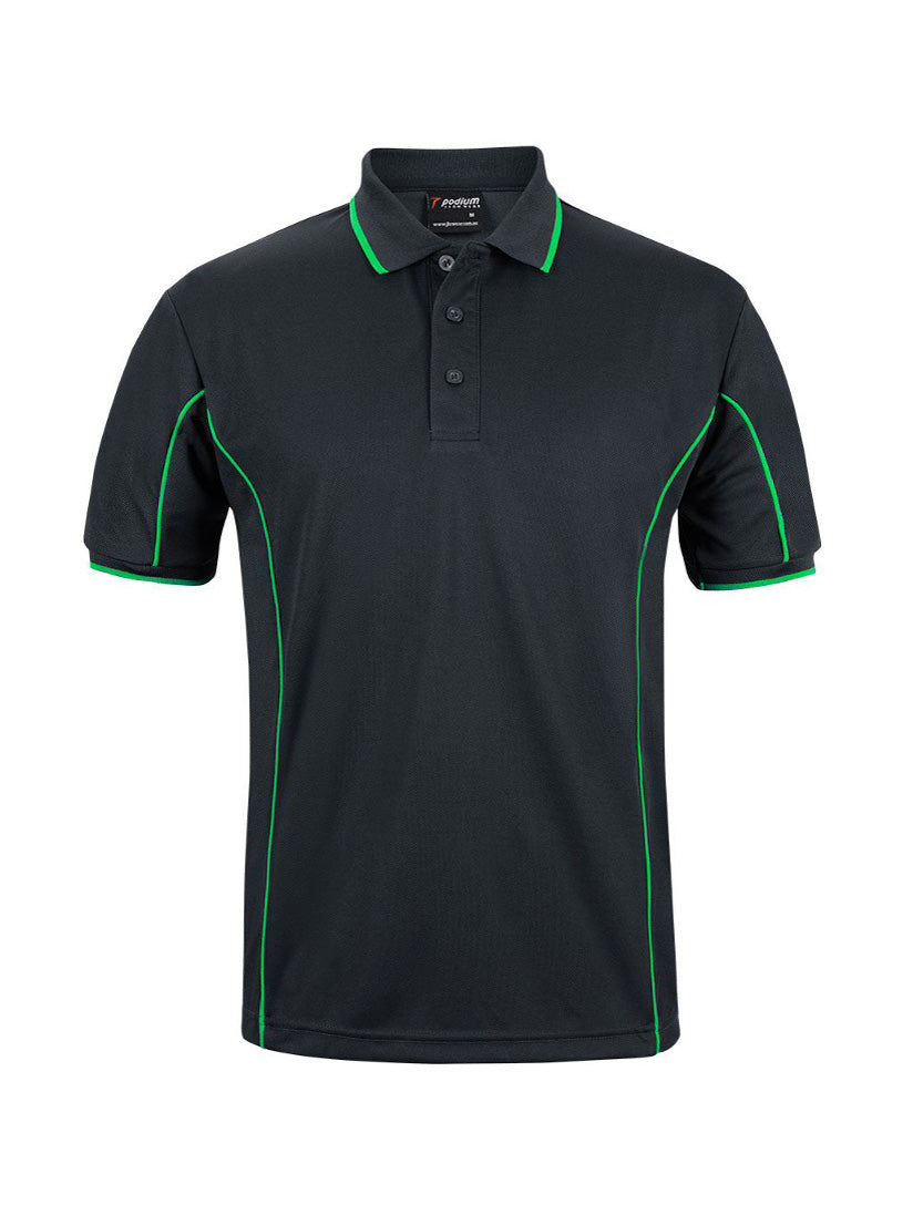 JB's Wear - Podium short sleeve piping polo in dark grey with green trim.