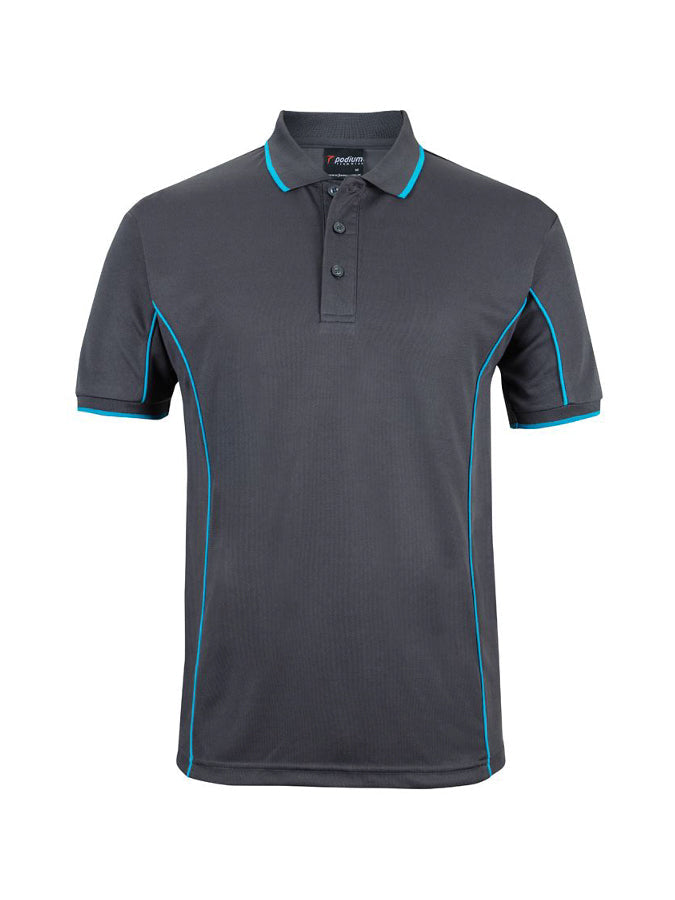JB's Wear - Charcoal grey short sleeve polo shirt with blue piping.