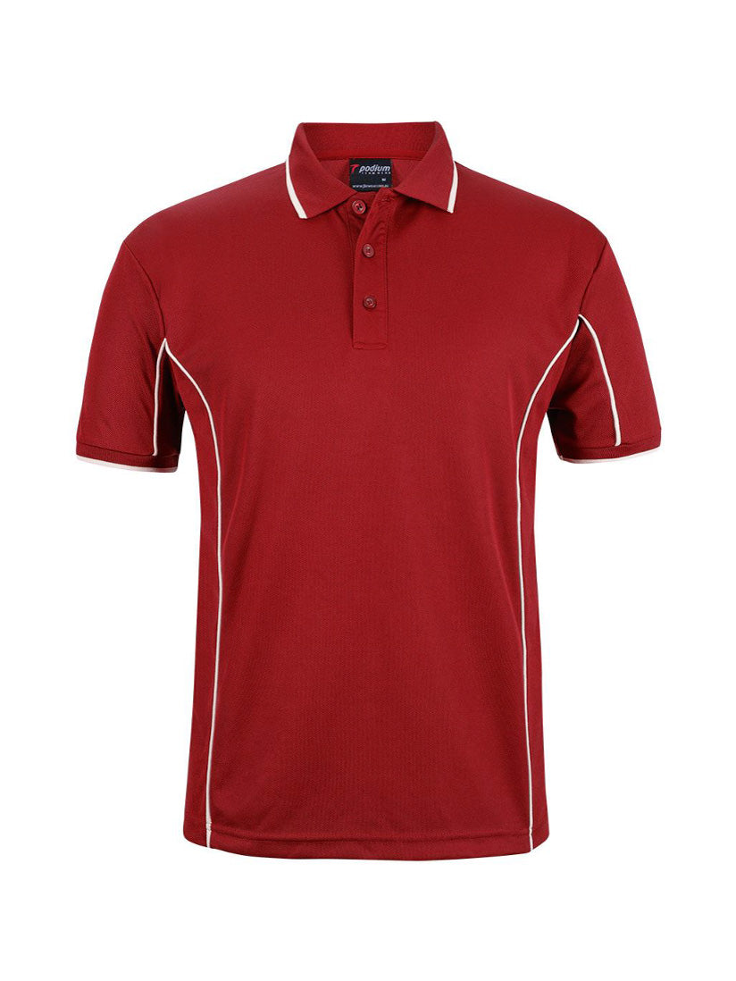 JB's Wear - Red Podium short sleeve polo shirt with white piping details.