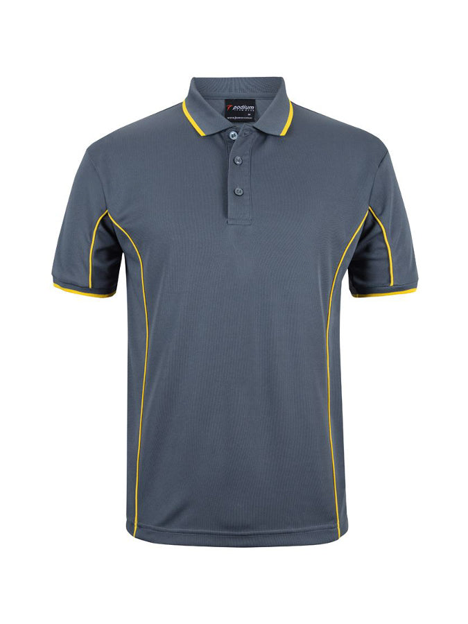 JB's Wear - Podium short sleeve piping polo in grey with yellow trim.