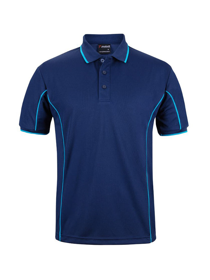 JB's Wear - Navy blue short sleeve polo shirt with light blue piping details.