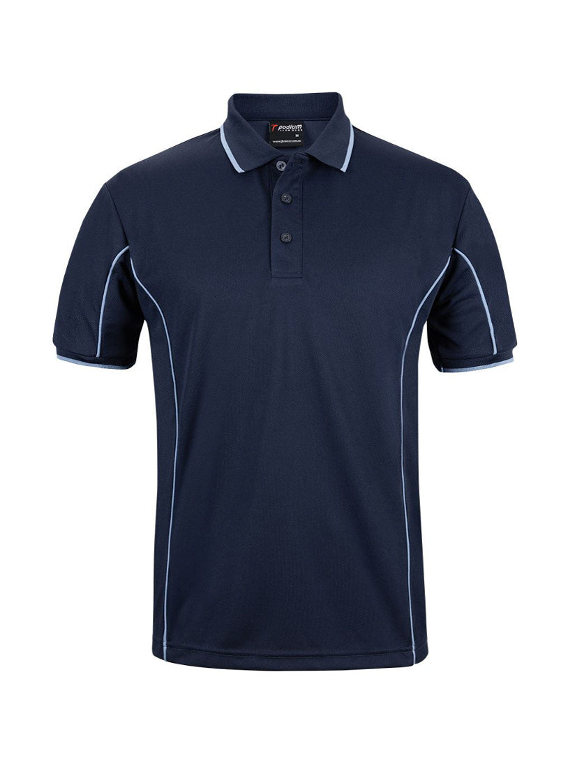 JB's Wear - Navy blue short sleeve polo shirt with light blue piping details.