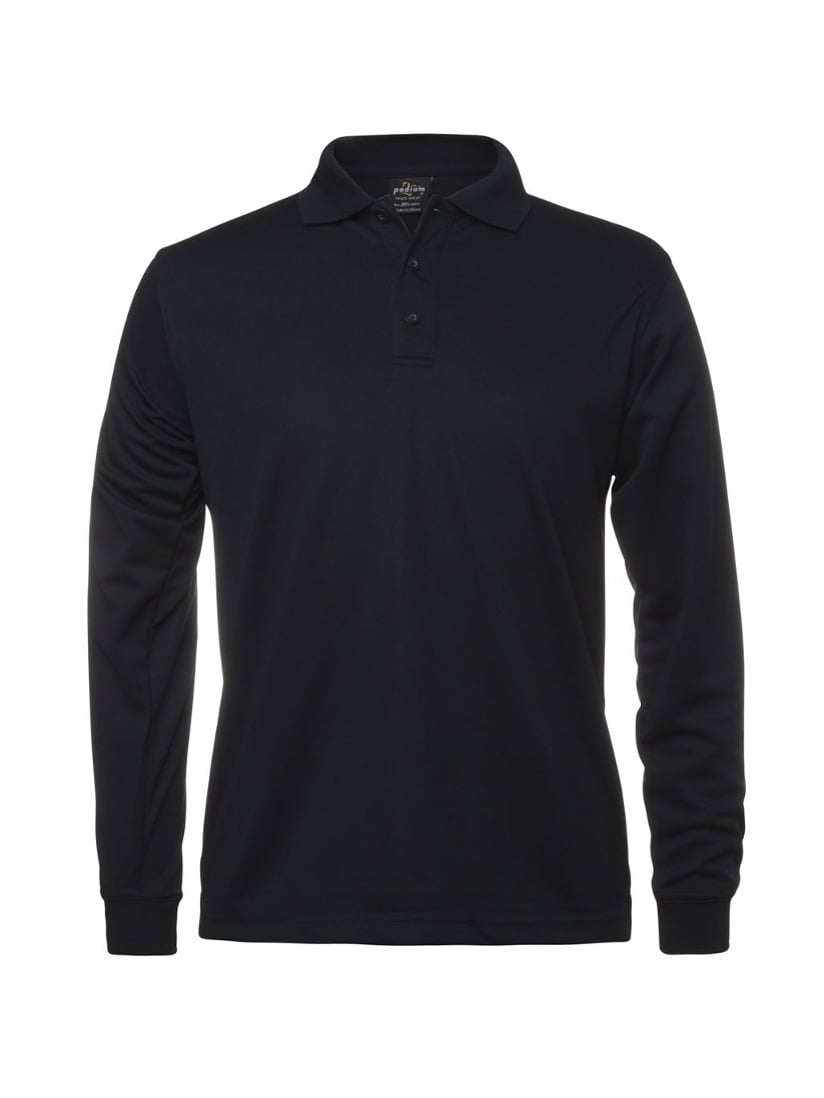 JB's Wear - Podium long sleeve black polyester polo shirt.