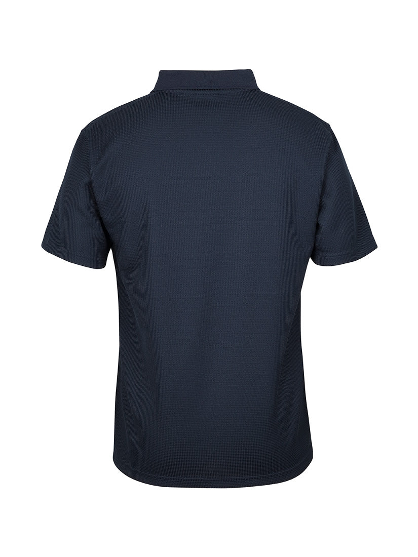 JB's Wear - Back view of a navy blue waffle knit polo shirt.