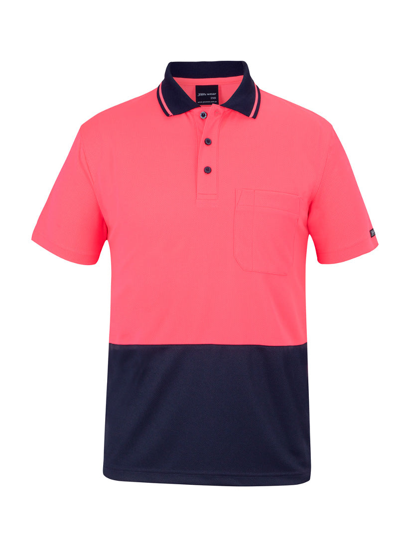 JB's Wear - Hi Vis Non Cuff Traditional Polo in pink and navy with a chest pocket.