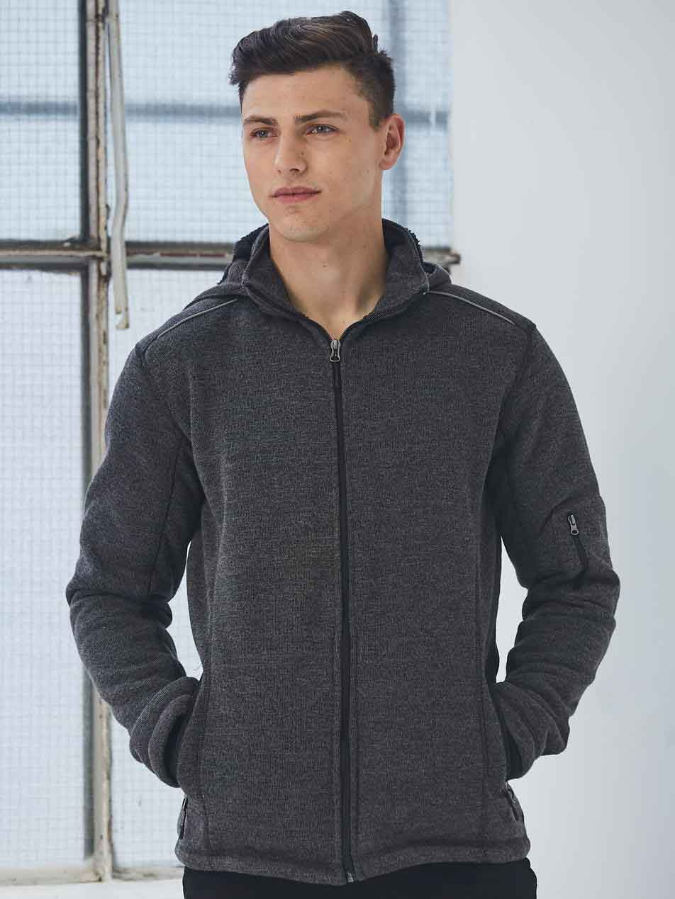 Mens Heather Bonded Coral Fleece Jacket with Hood