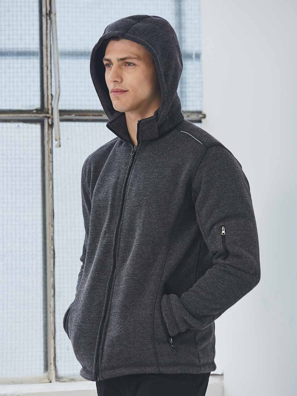 Mens Heather Bonded Coral Fleece Jacket with Hood