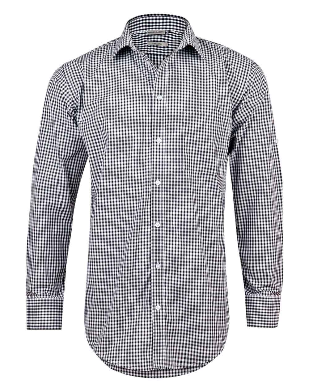 Mens Check Long Sleeve Shirt with Roll-Up Sleeve Tab