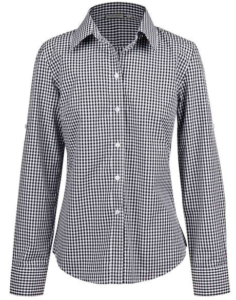 Ladies Check Long Sleeve Shirt with Roll-Up Sleeve Tab