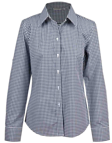 Ladies Check Long Sleeve Shirt with Roll-Up Sleeve Tab