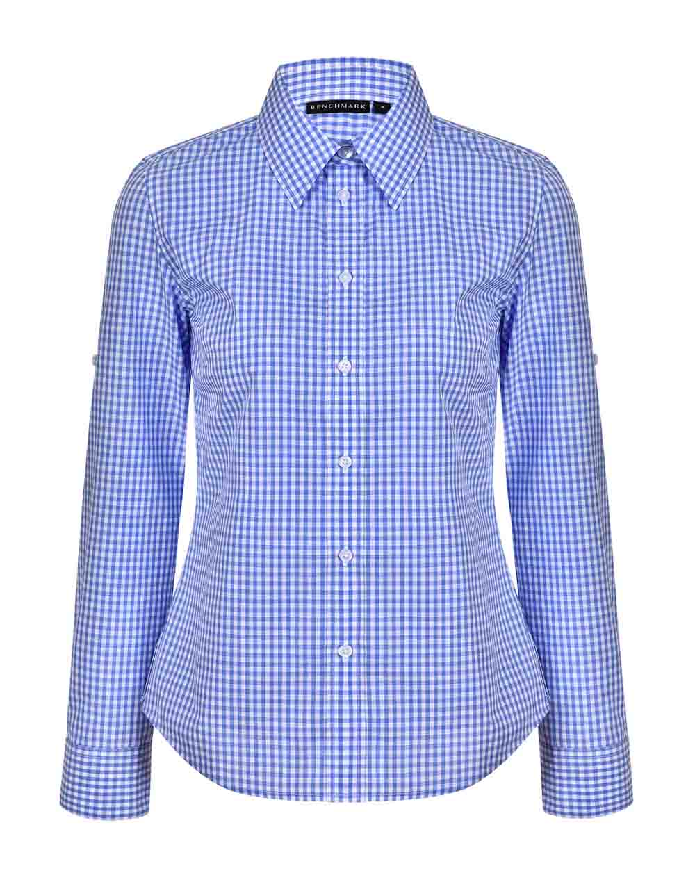 Ladies Check Long Sleeve Shirt with Roll-Up Sleeve Tab