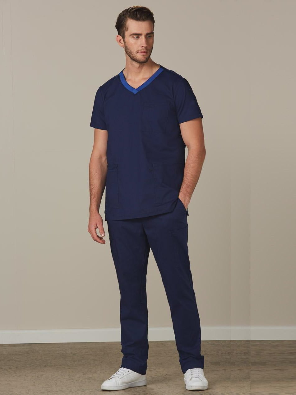 Mens Semi-Elastic Waist Tie Solid Colour Scrub Pants
