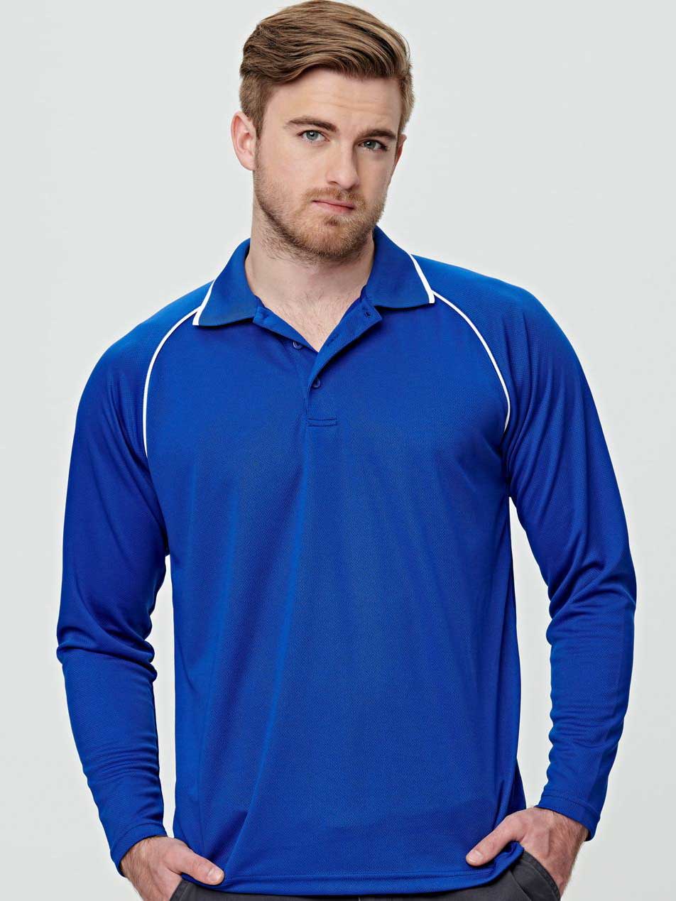 Mens Champion Plus CoolDry Contrast Long Sleeve Polo