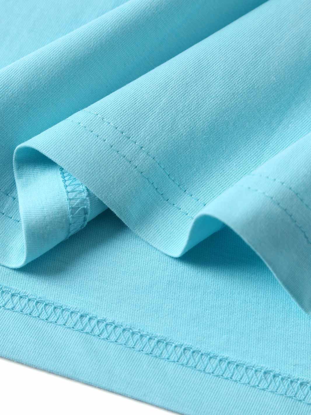 Ramo - Close-up of a light blue cotton kids regular tee showing the double needle stitching and hem.