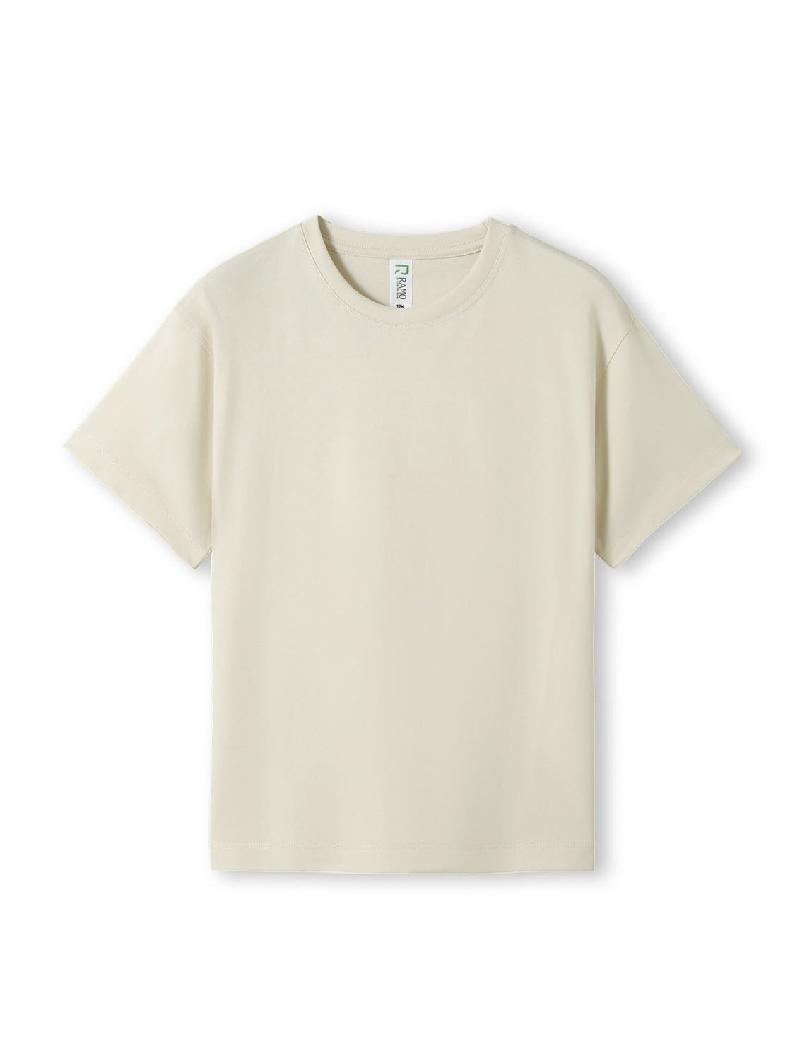 Ramo - A plain, cream-colored kids' regular-fit cotton t-shirt with short sleeves and a crew neck.